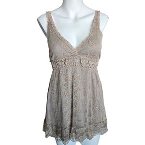 Ultra Pink‎ Womens V-Neck Lace Babydoll Cami Tank Top Sz Med Fairy Y2K Coquette